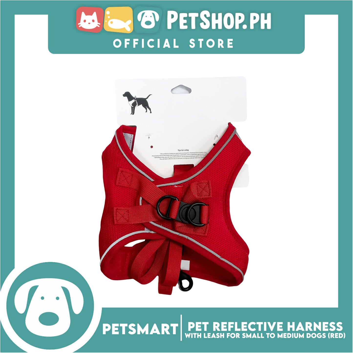Pet Reflective Harness with Leash for Dogs Medium Size (Red)