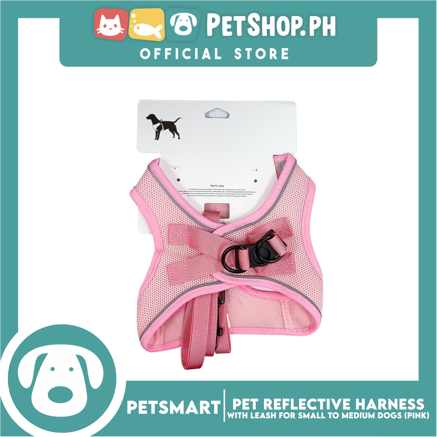 Pet Reflective Harness with Leash for Small Dogs Medium Size (Pink)