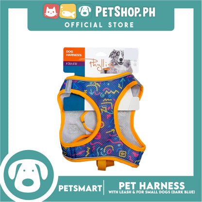 Pet Harness Pattern Design with Leash for Dogs Medium Size (Dark Blue)