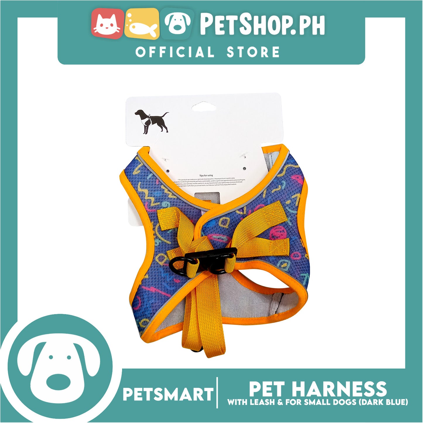 Pet Harness Pattern Design with Leash for Dogs Medium Size (Dark Blue)