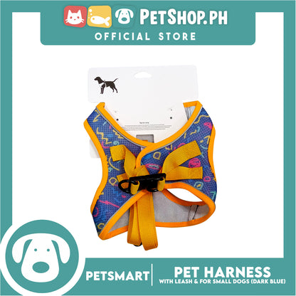 Pet Harness Pattern Design with Leash for Dogs Medium Size (Dark Blue)