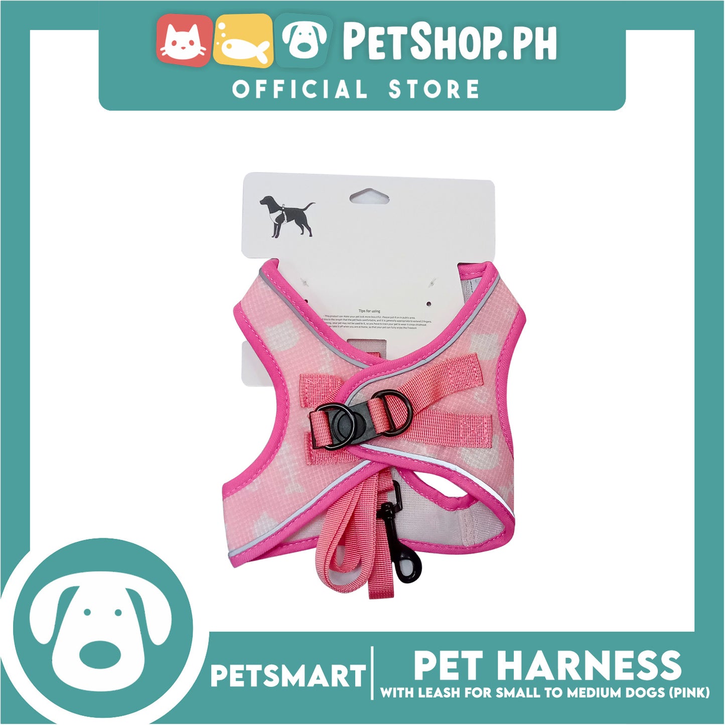 Pet Harness Pattern Design with Leash for Dogs Small Size (Pink)