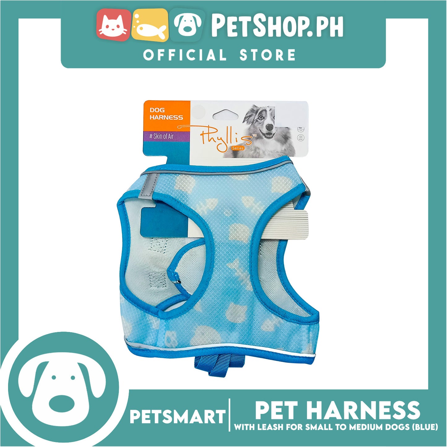 Pet Harness Pattern Design with Leash for Dogs Medium Size (Light Blue)