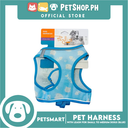 Pet Harness Pattern Design with Leash for Dogs Medium Size (Light Blue)