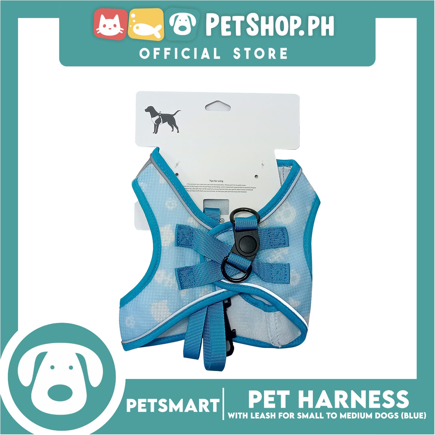 Pet Harness Pattern Design with Leash for Dogs Medium Size (Light Blue)