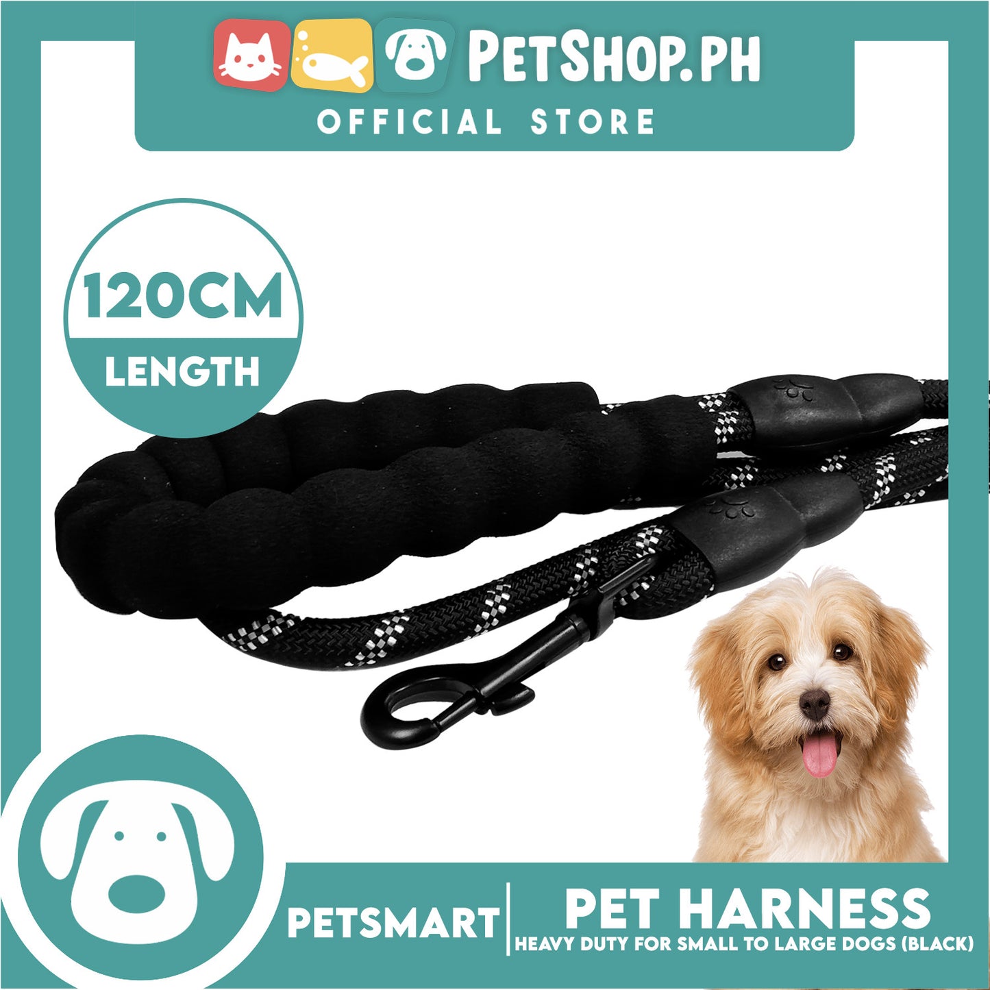Pet Leash Heavy Duty for Small to Large Dogs (Black) 120cm XS