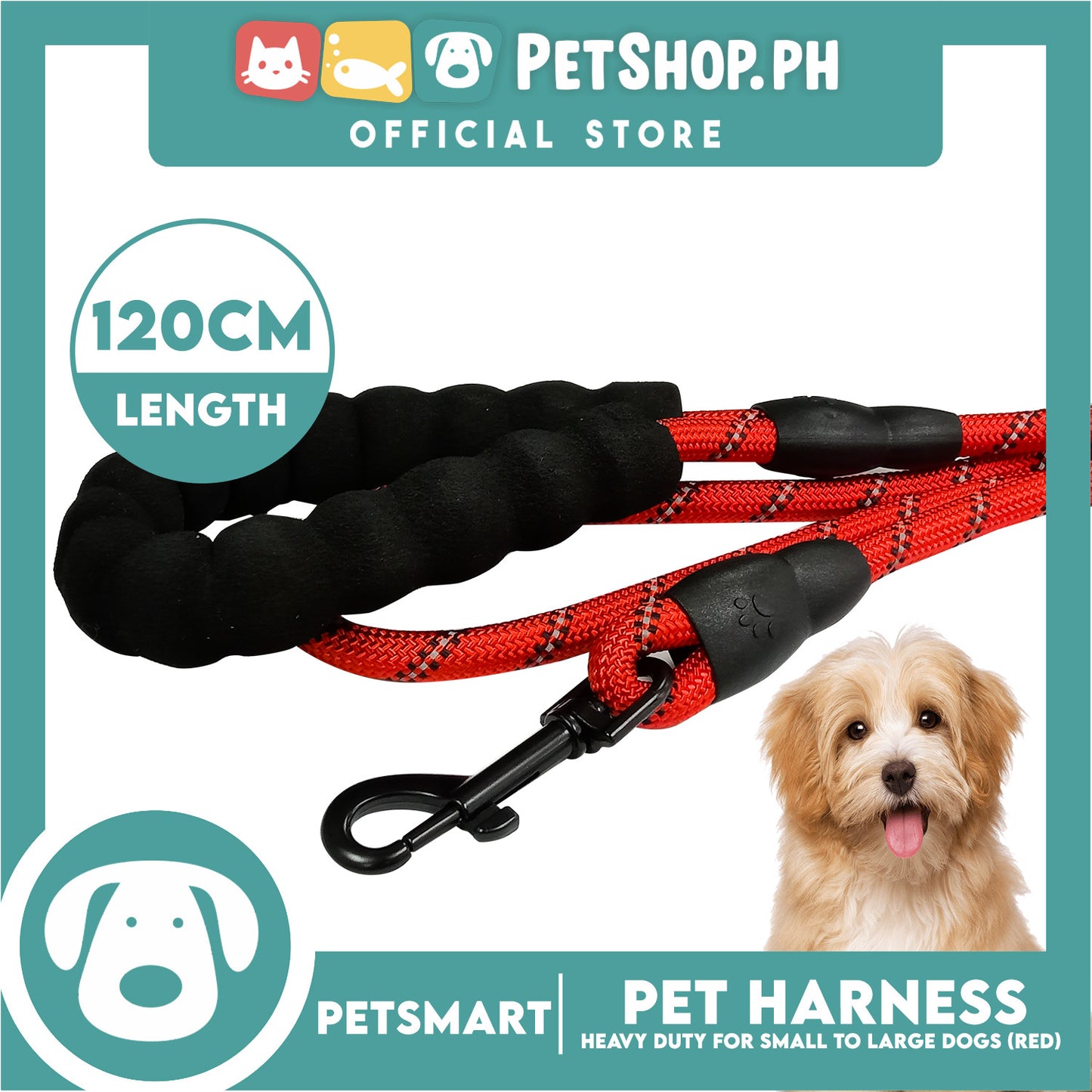 Pet Leash Heavy Duty for Small to Large Dogs (Red) 120cm