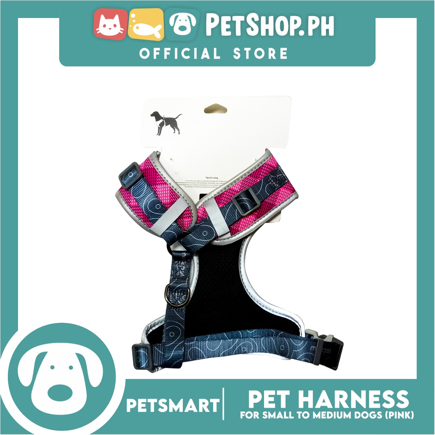 Pet Harness Premium Pattern Design (Pink) for Dogs Medium Size