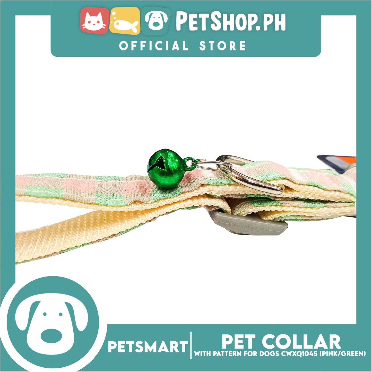 Pet Collar Pattern Design For Dogs (Pink/Green) with Bell CWXQ1045