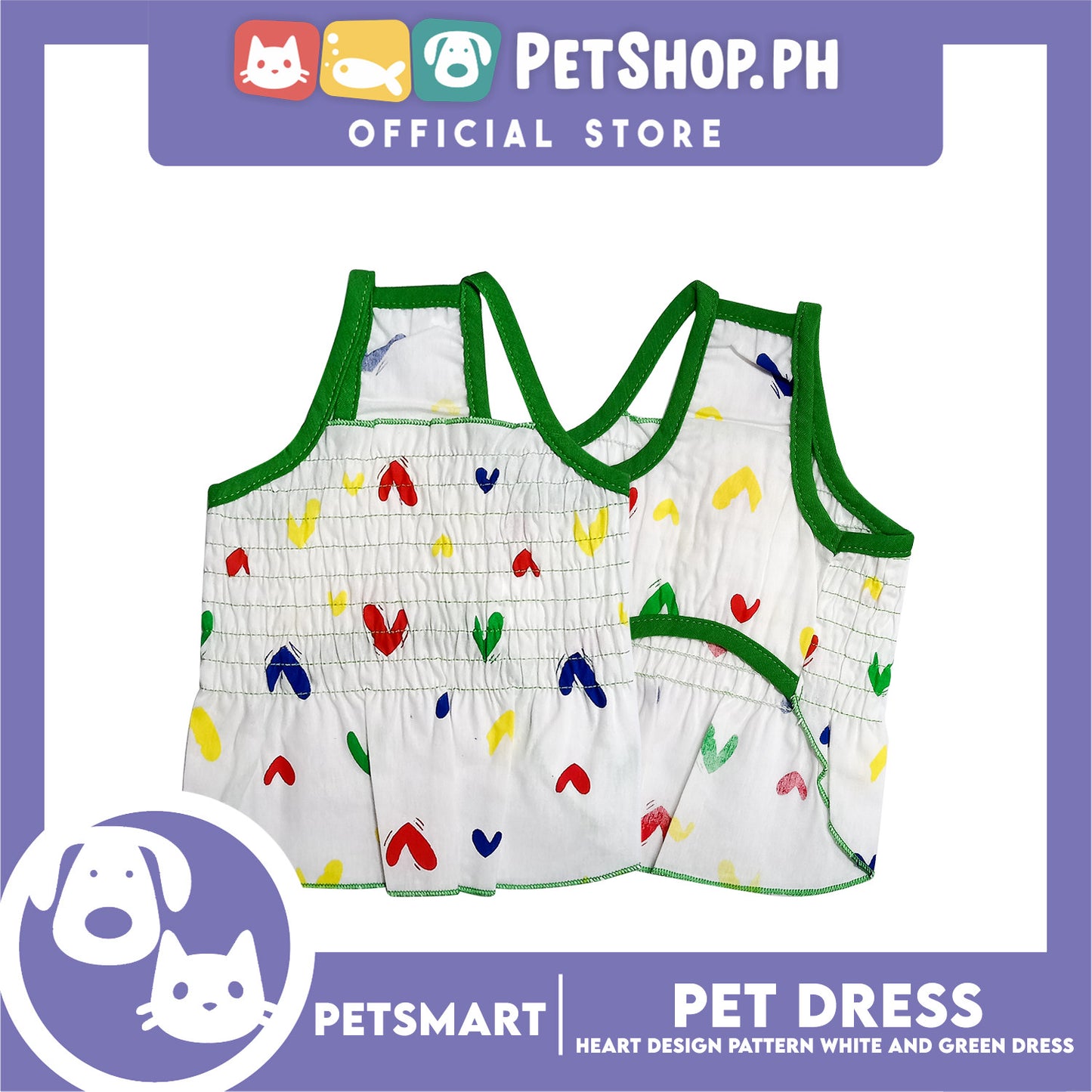 Pet Dress Heart Designs Green Piping Medium Size (CWYF1629) Clothes for cats and dogs