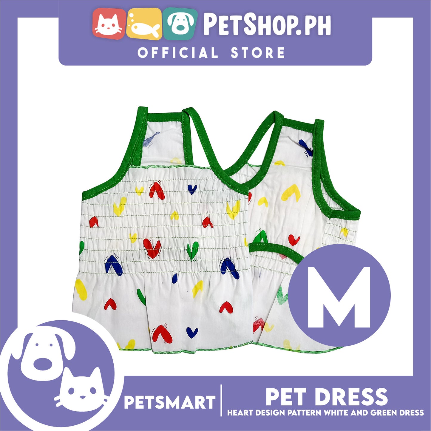 Pet Dress Heart Designs Green Piping Medium Size (CWYF1629) Clothes for cats and dogs