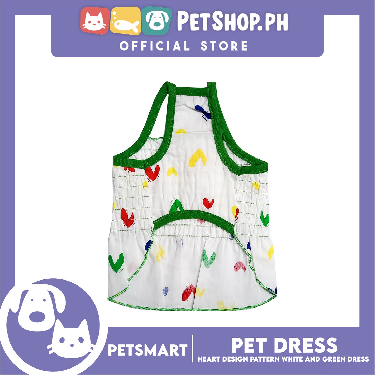 Pet Dress Heart Designs Green Piping Medium Size (CWYF1629) Clothes for cats and dogs