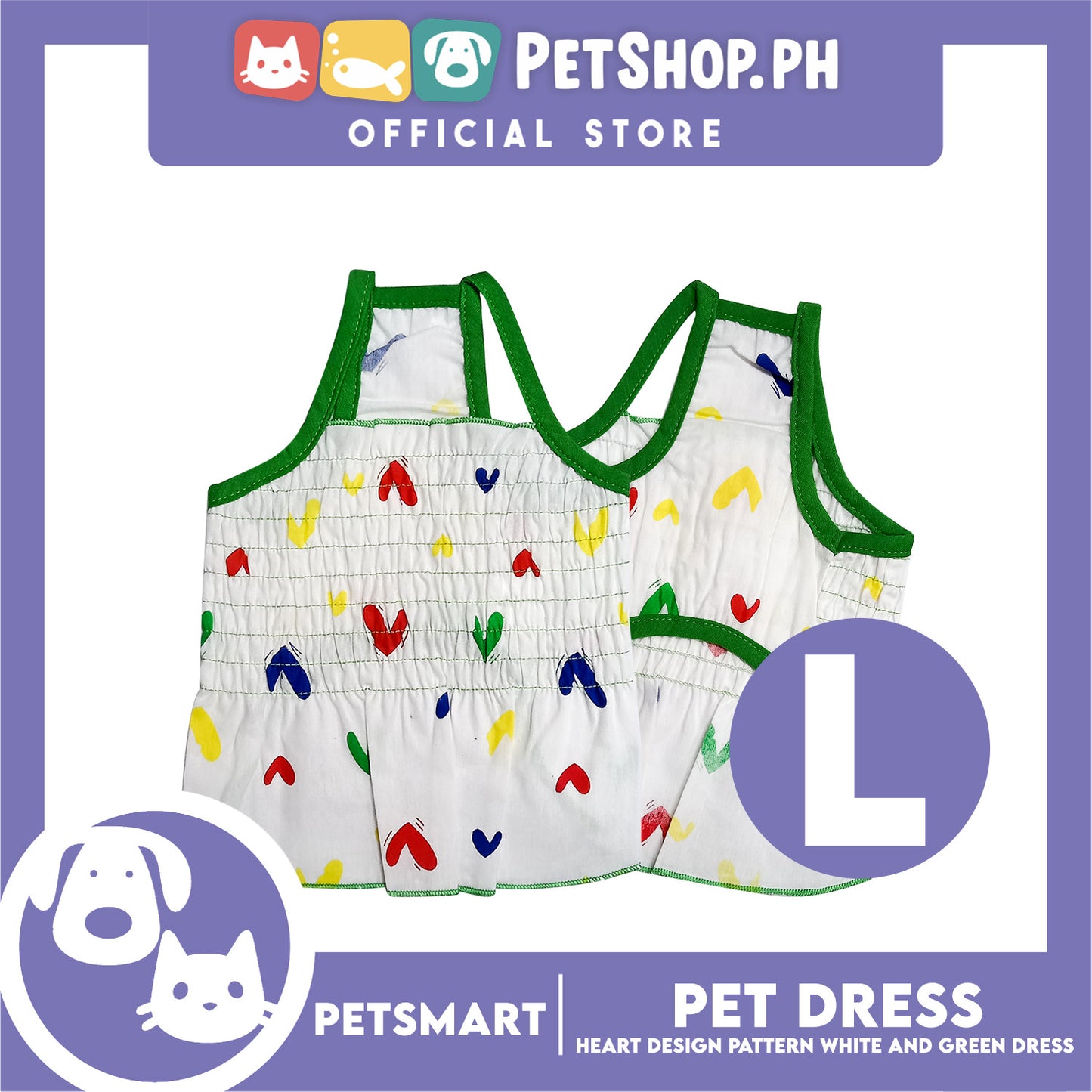 Pet Dress Heart Designs Green Piping Large Size (CWYF1629) Clothes for cats and dogs