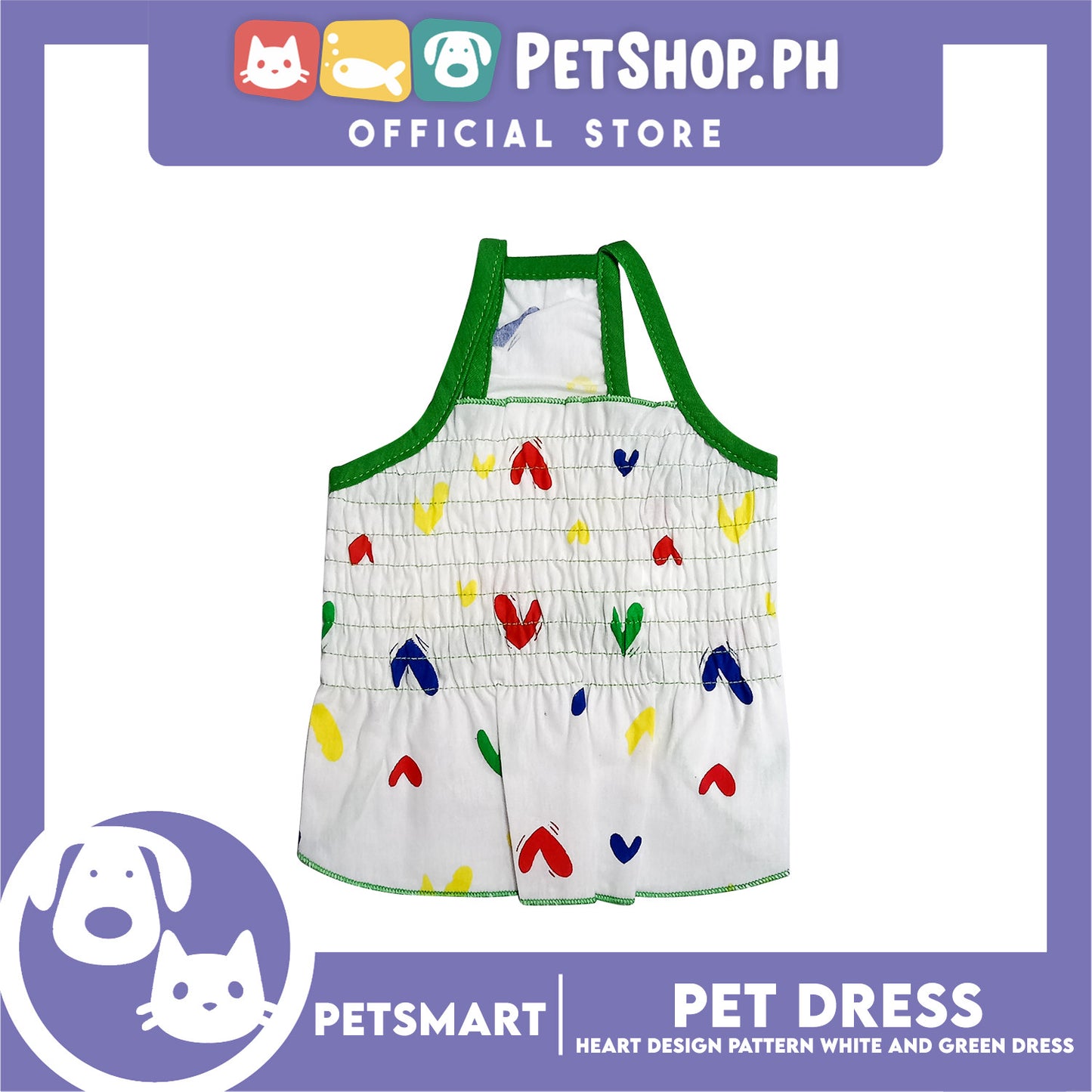 Pet Dress Heart Designs Green Piping Large Size (CWYF1629) Clothes for cats and dogs