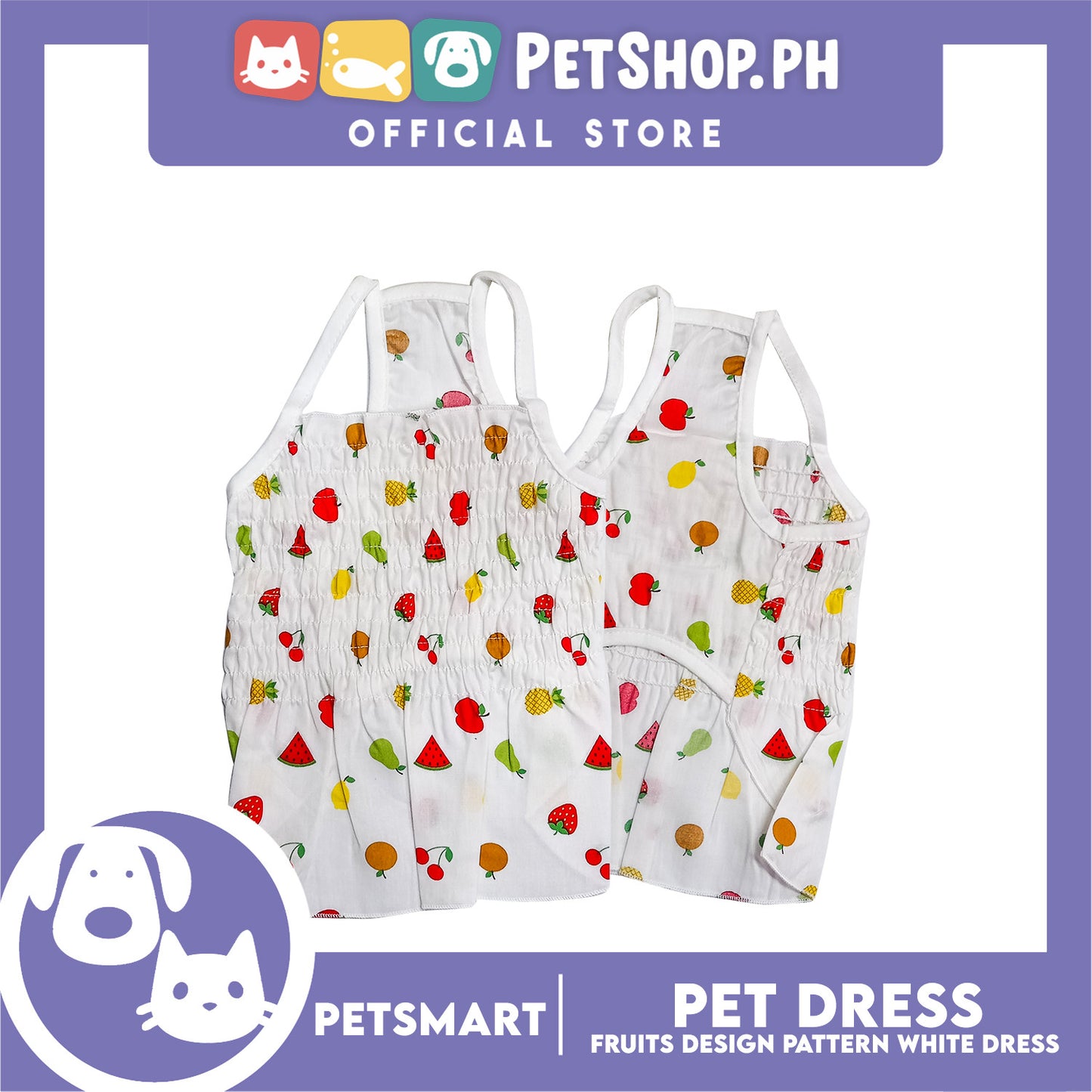 Pet Dress Fruits Designs White Dress Medium Size (CWYF1629) Clothes for cats and dogs