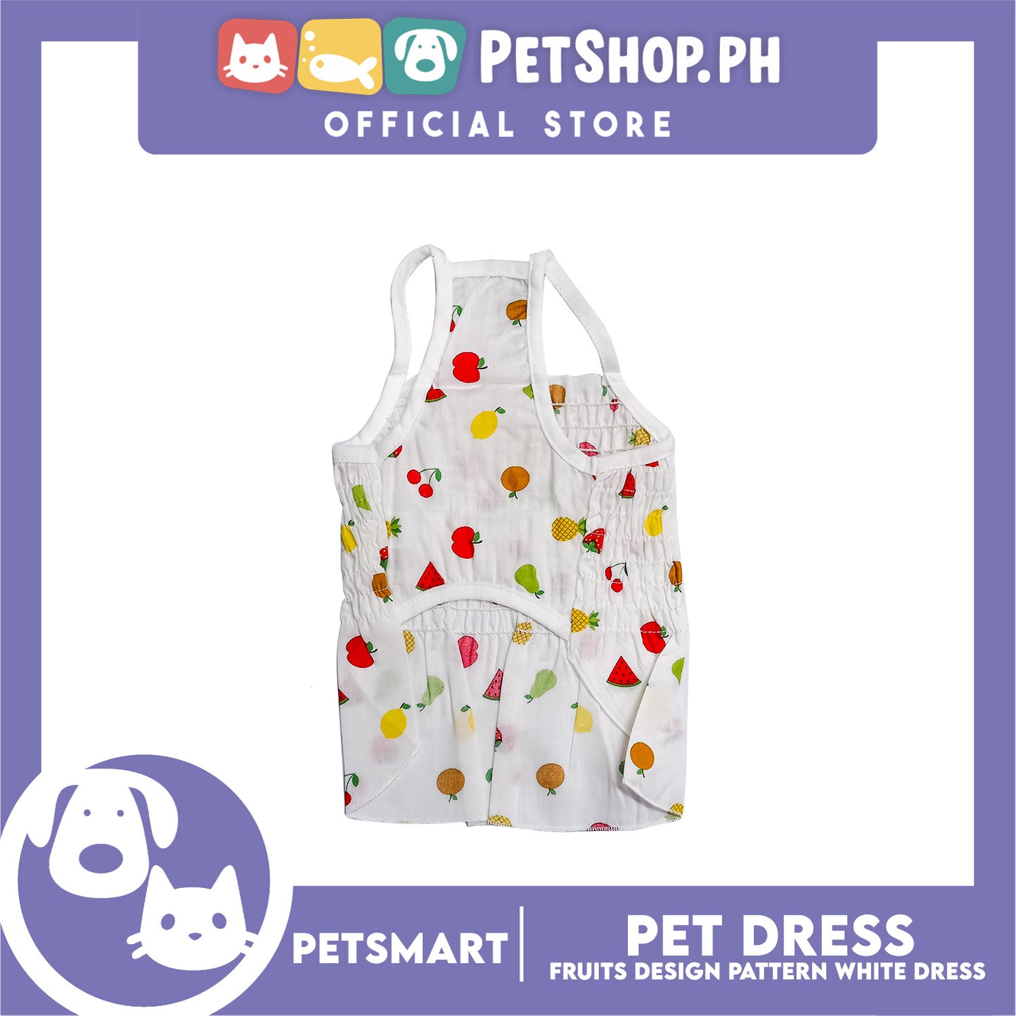 Pet Dress Fruits Designs White Dress Medium Size (CWYF1629) Clothes for cats and dogs