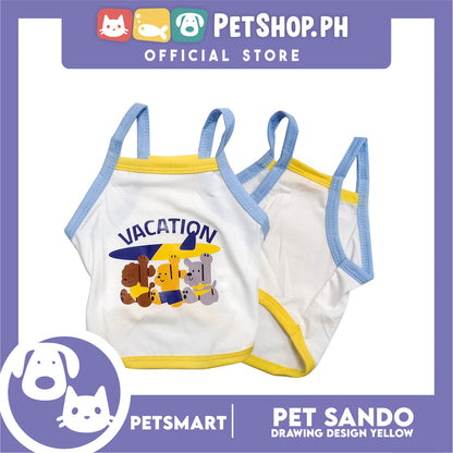 Pet Sando White Vacation Design Blue/Yellow Piping Medium Size (CWYF1868) Clothes for cats and dogs