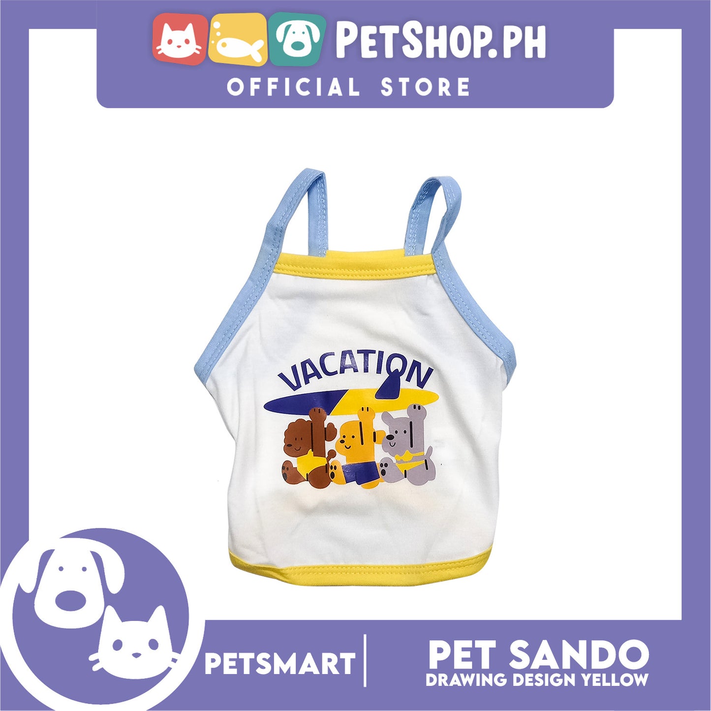 Pet Sando White Vacation Design Blue/Yellow Piping Medium Size (CWYF1868) Clothes for cats and dogs
