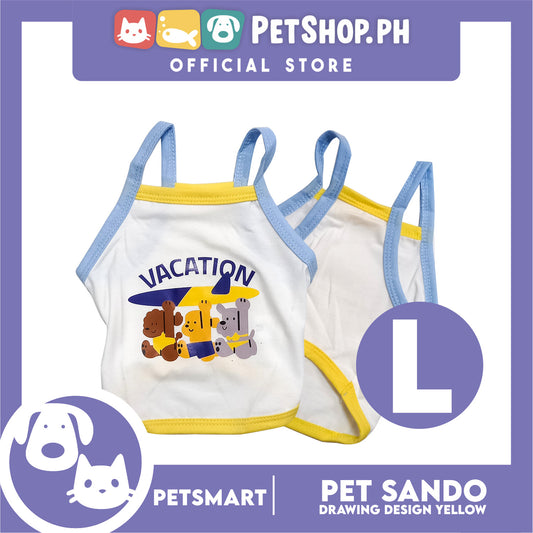 Pet Sando White Vacation Design Blue/Yellow Piping Large Size (CWYF1868) Clothes for cats and dogs