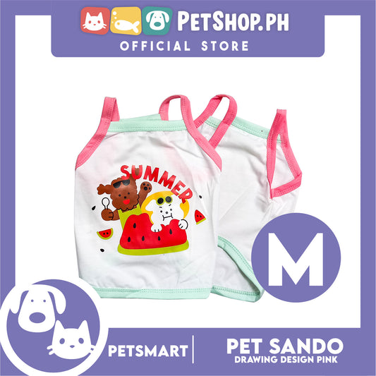 Pet Sando White Summer Print Design Pink/Green Piping Medium Size (CWYF1868) Clothes for cats and dogs