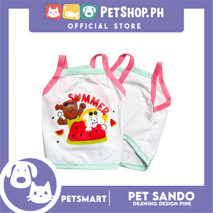 Pet Sando White Summer Print Design Pink/Blue Piping Large Size (CWYF1868) Clothes for cats and dogs