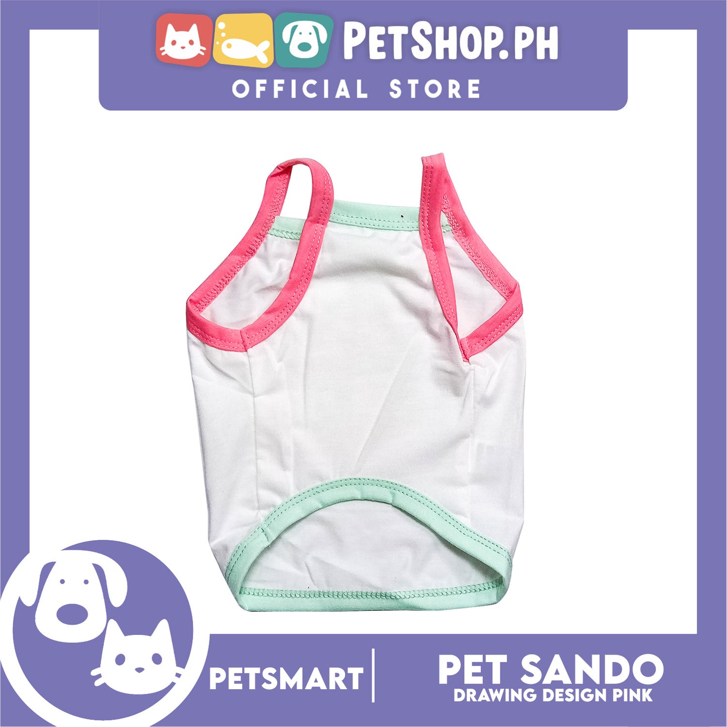 Pet Sando White Summer Print Design Pink/Blue Piping Large Size (CWYF1868) Clothes for cats and dogs