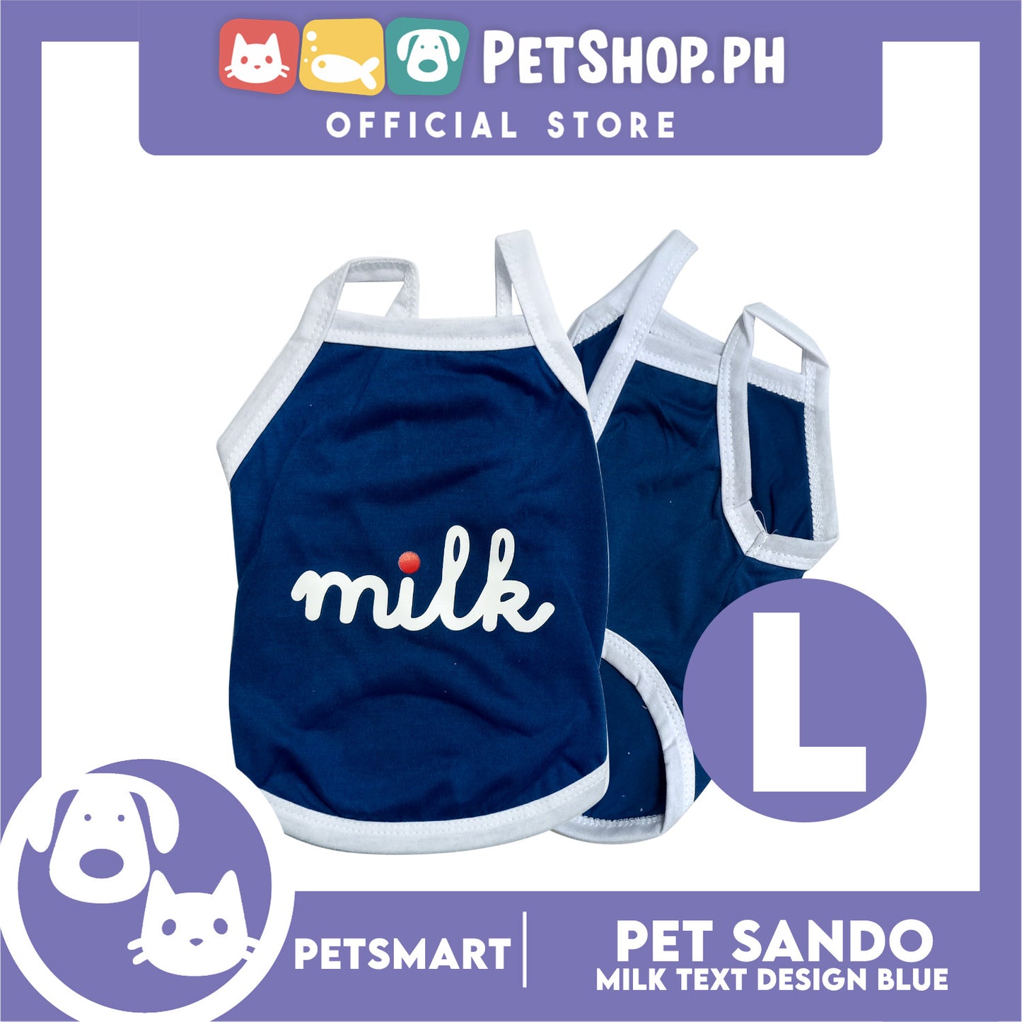 Pet Sando Blue Milk Text Print Large Size (CWYF1915) for cats and dogs