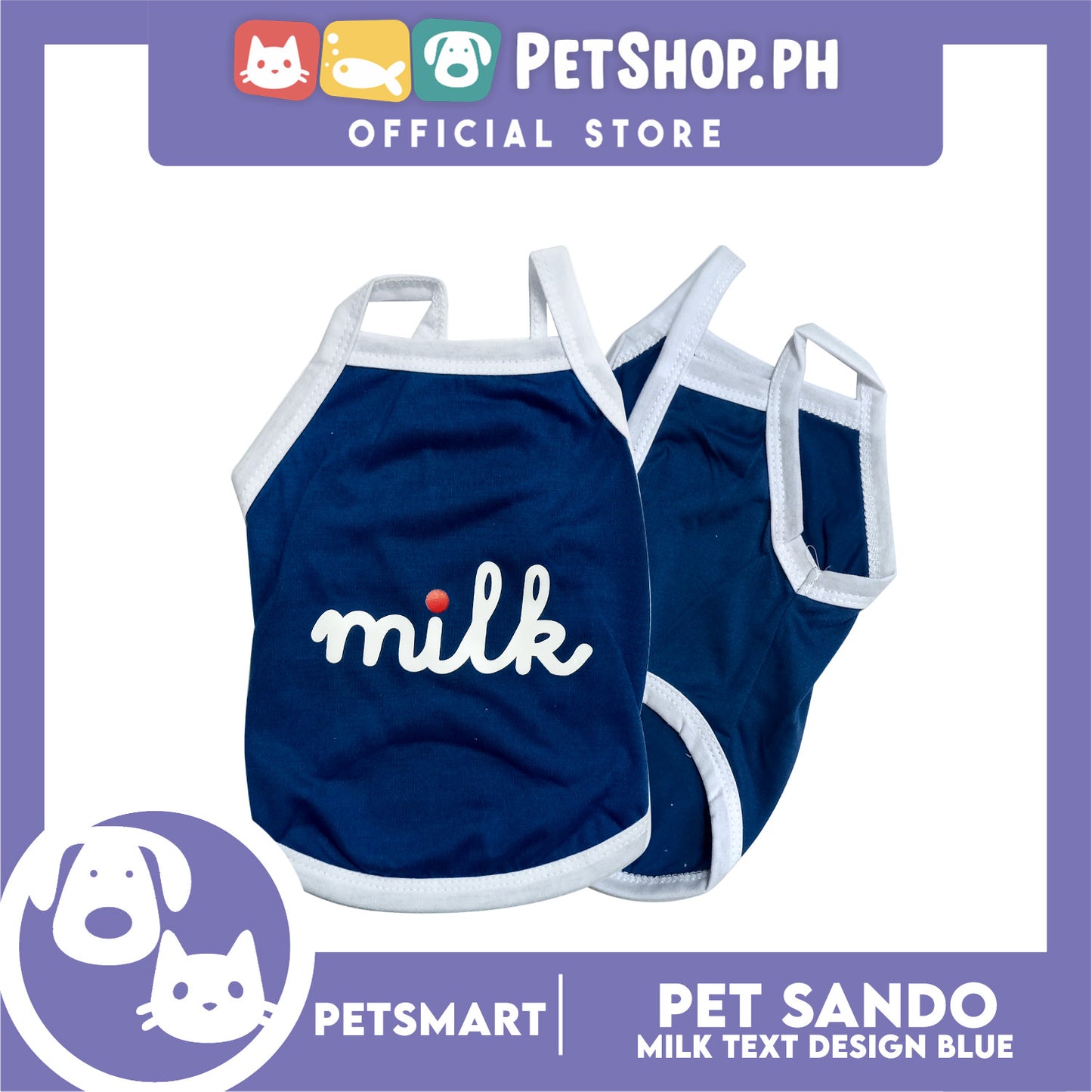 Pet Sando Blue Milk Text Print Large Size (CWYF1915) for cats and dogs