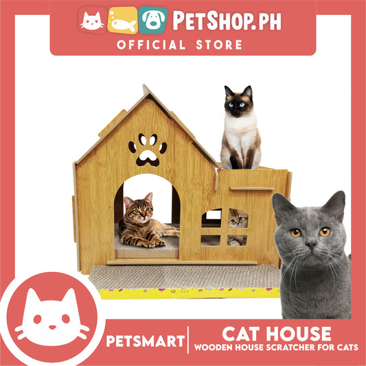 Wooden Cat House with Scratching Cardboard Cat Pad Scratcher MZB064 easy to assemble