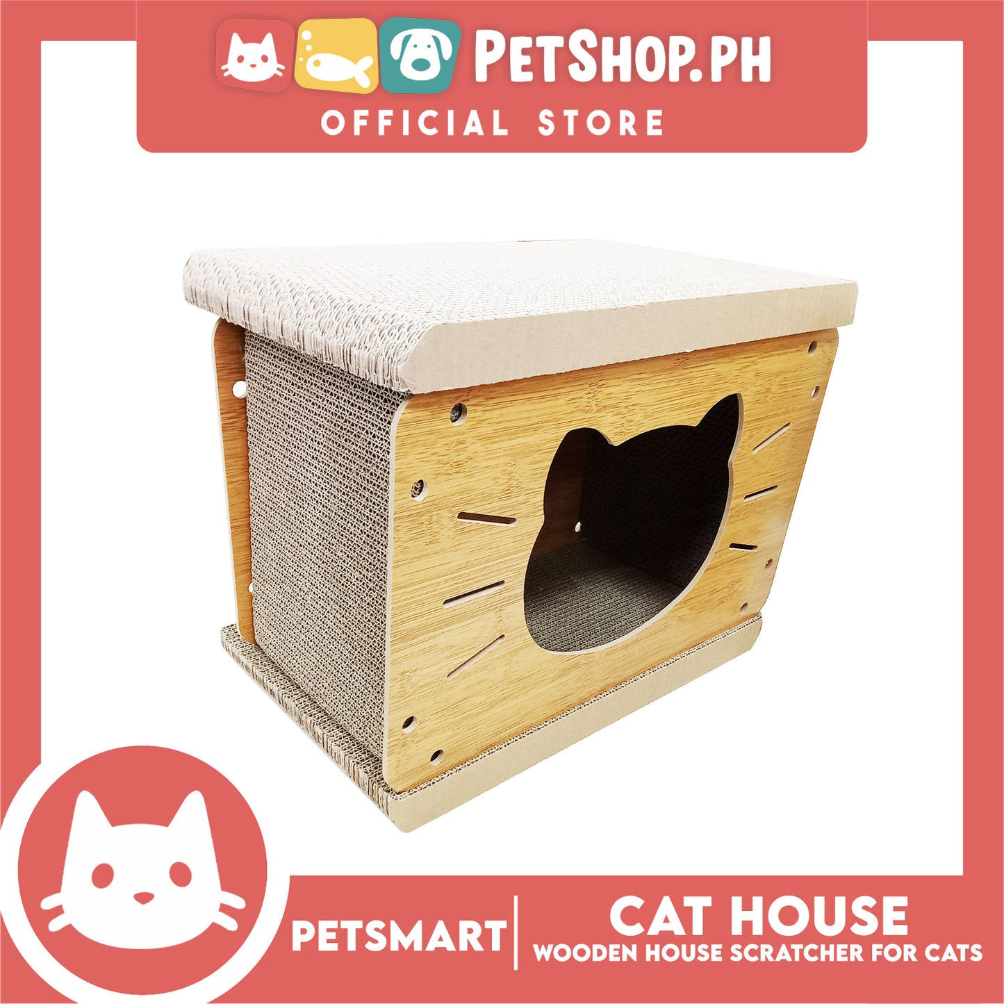 Wooden Cat House with Scratching Cardboard Cat Pad Scratcher MZB0059 easy to assemble