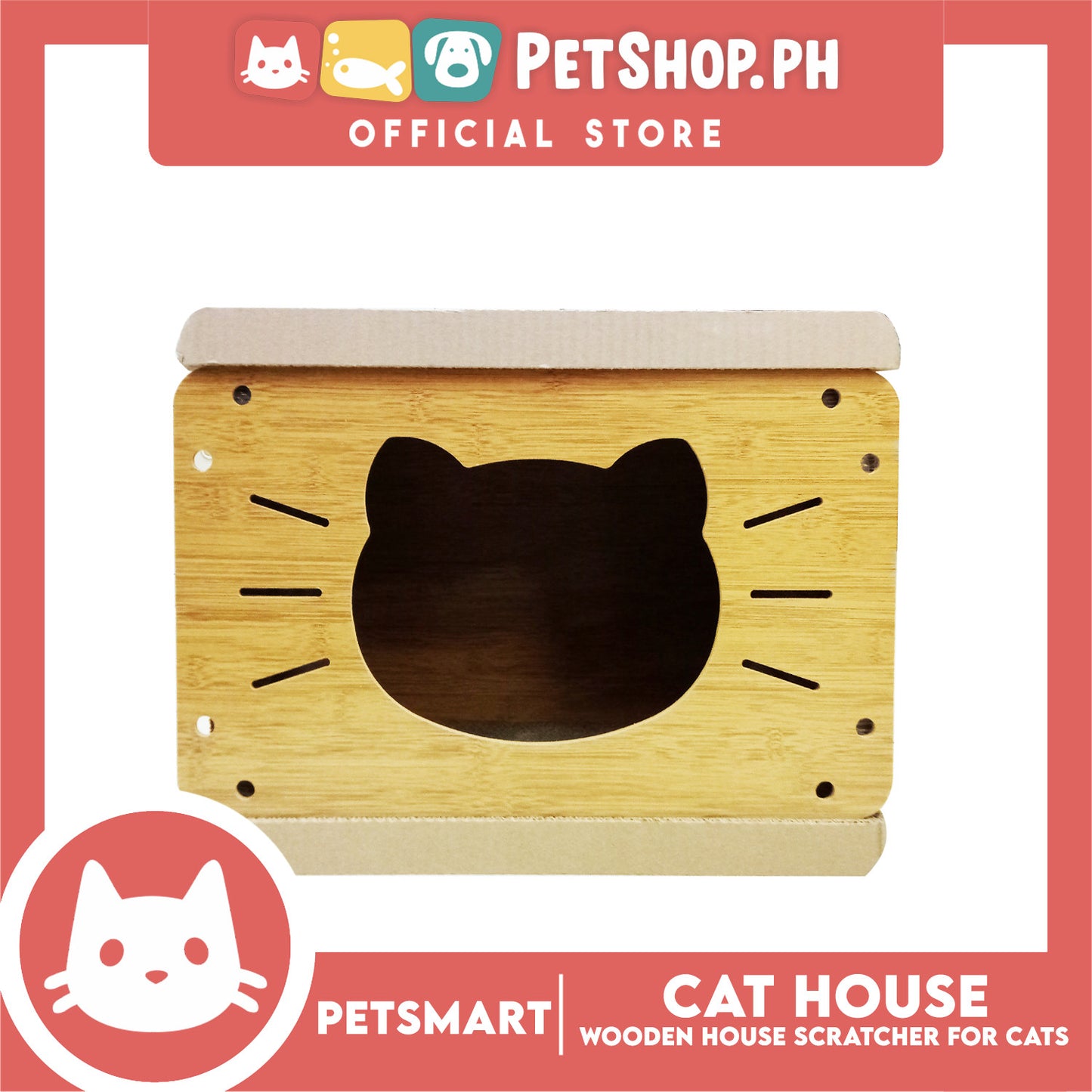 Wooden Cat House with Scratching Cardboard Cat Pad Scratcher MZB0059 easy to assemble