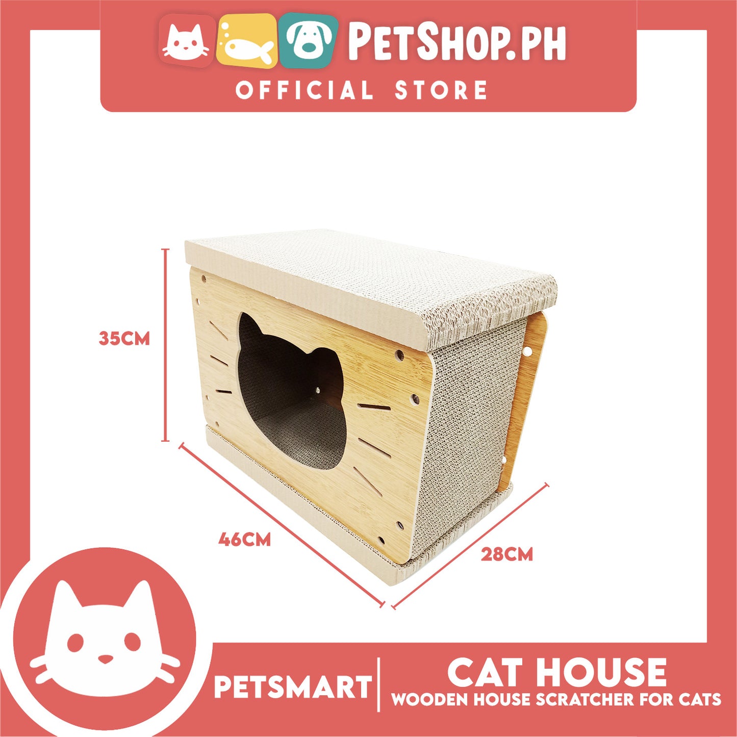 Wooden Cat House with Scratching Cardboard Cat Pad Scratcher MZB0059 easy to assemble