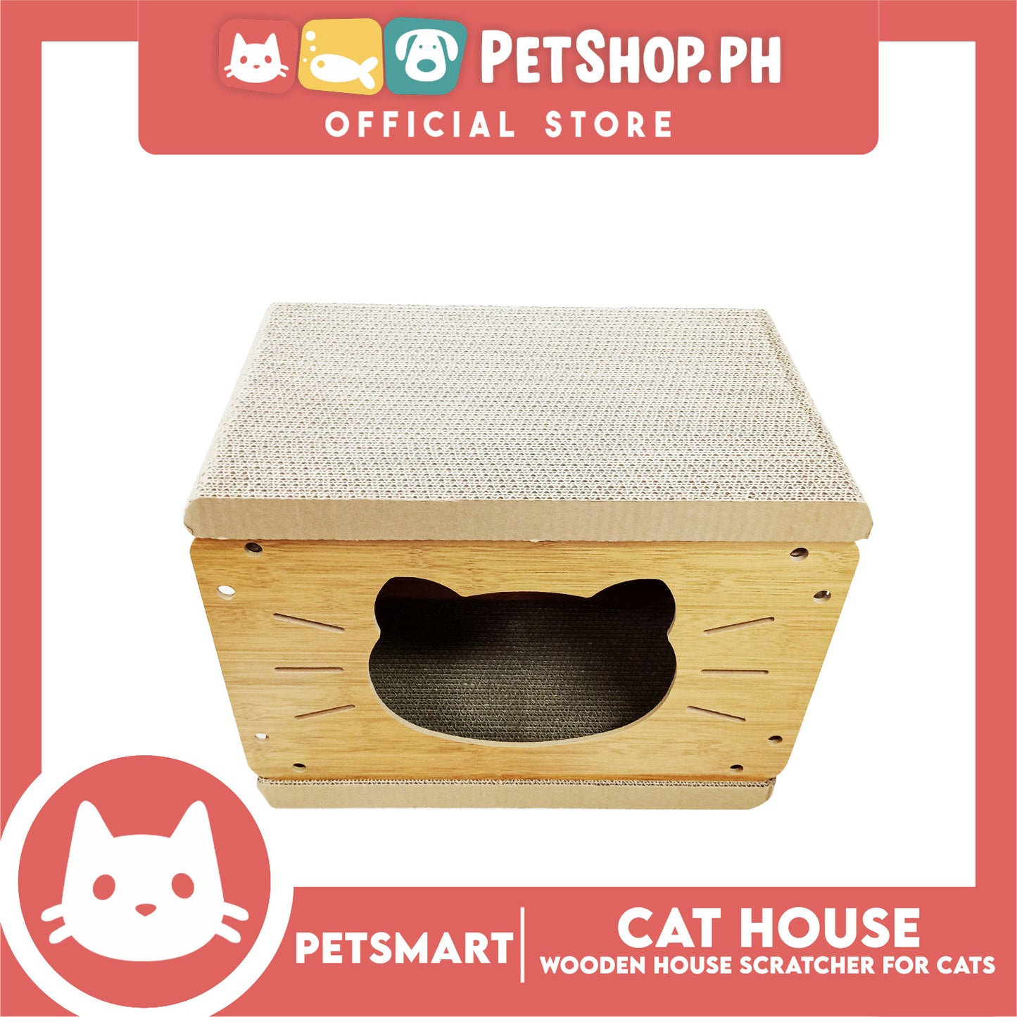 Wooden Cat House with Scratching Cardboard Cat Pad Scratcher MZB0059 easy to assemble