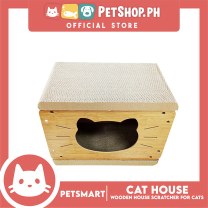 Wooden Cat House with Scratching Cardboard Cat Pad Scratcher MZB0059 easy to assemble