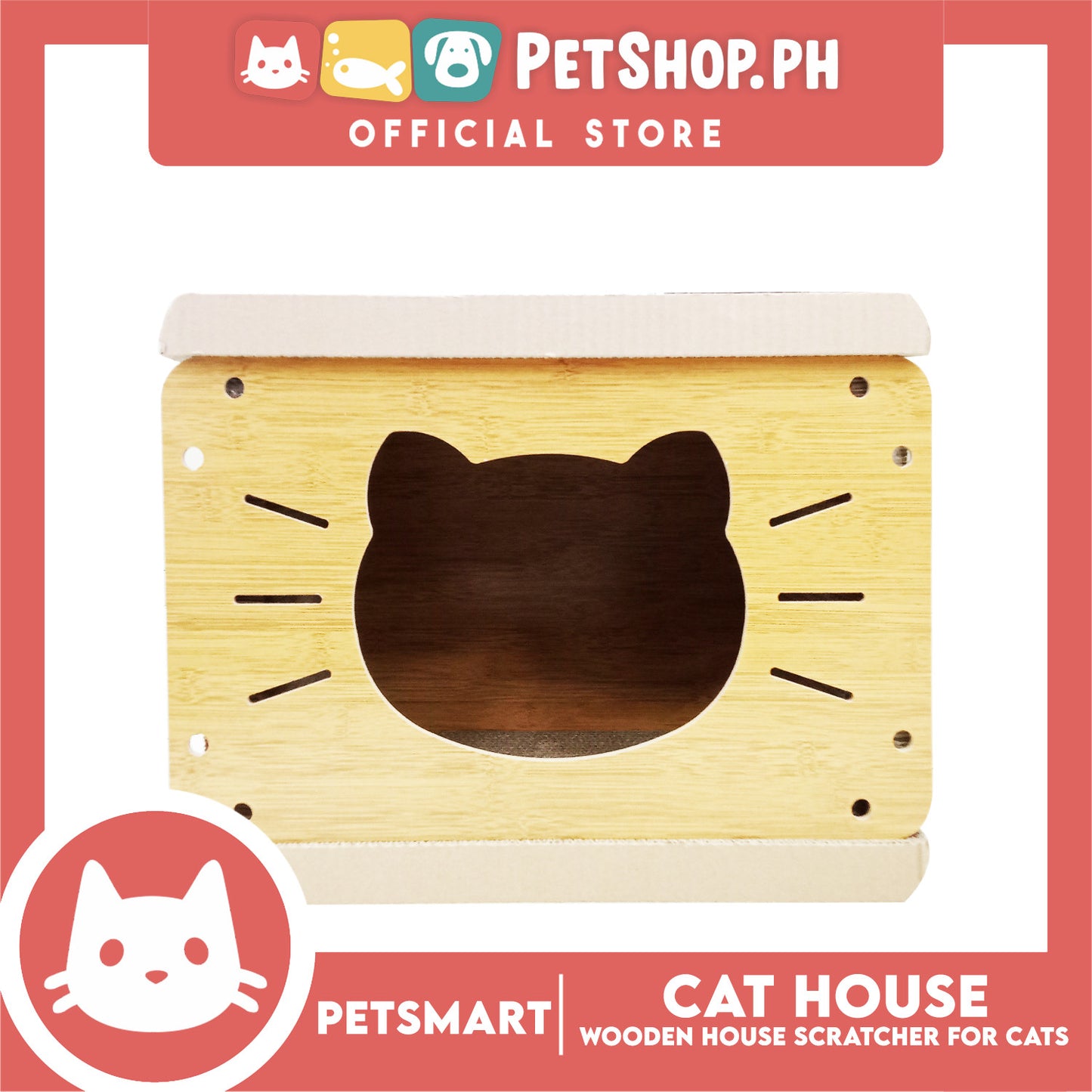 Wooden Cat House with Scratching Cardboard Cat Pad Scratcher MZB0059 easy to assemble