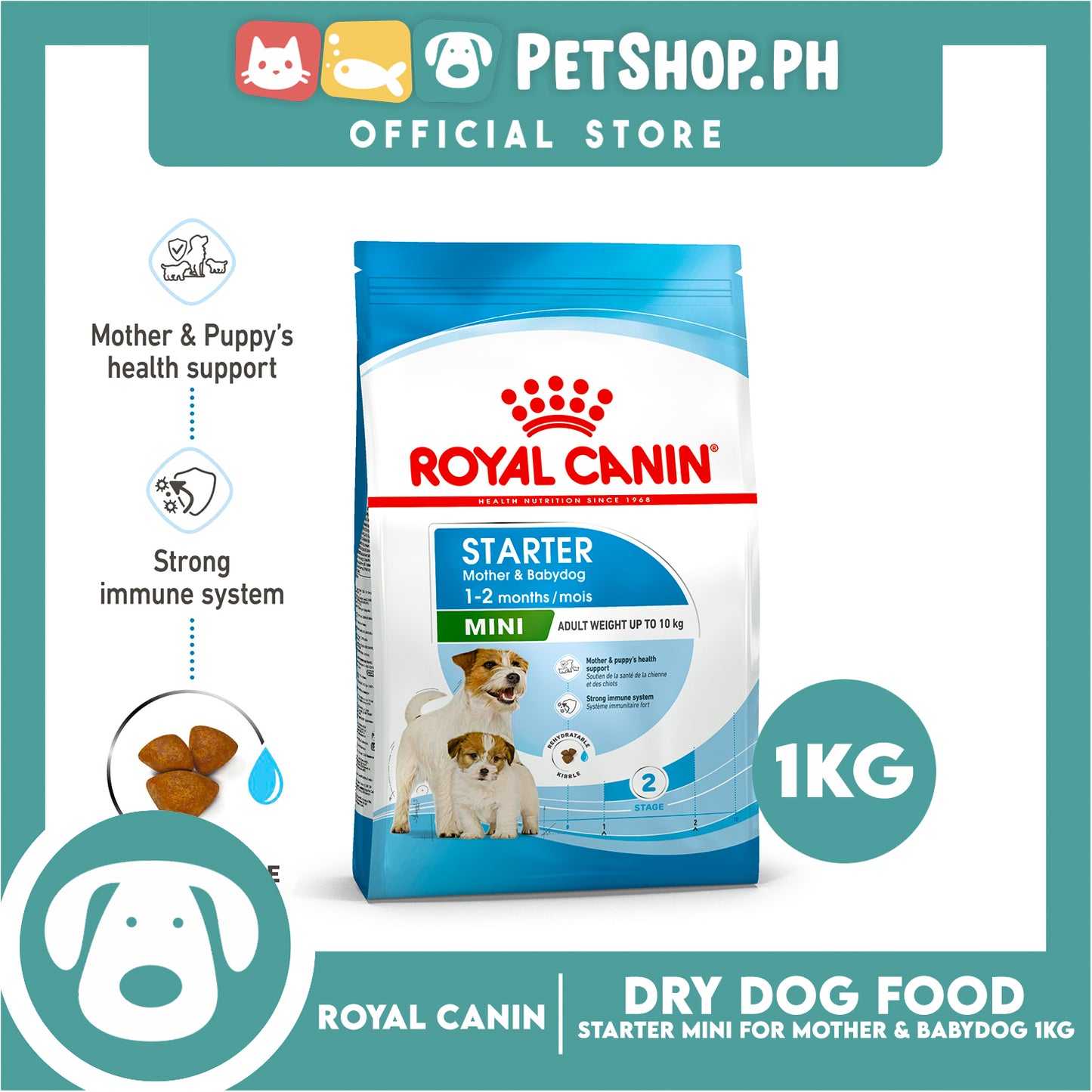 Royal Canin Mini Starter Mother and Babydog (1kg) Dry Dog Food - Size Health Nutrition