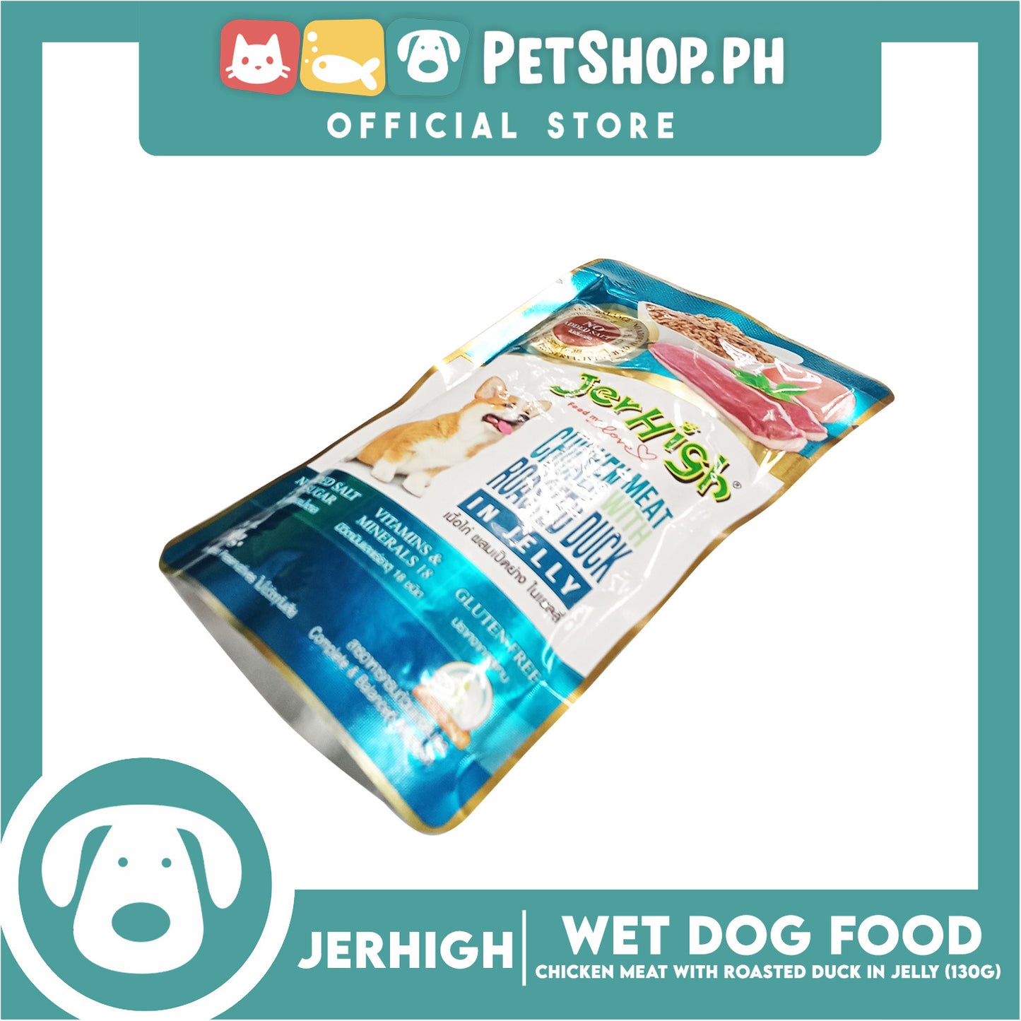 Jerhigh Chicken Meat with Roasted Duck in Jelly 130g Dog Food