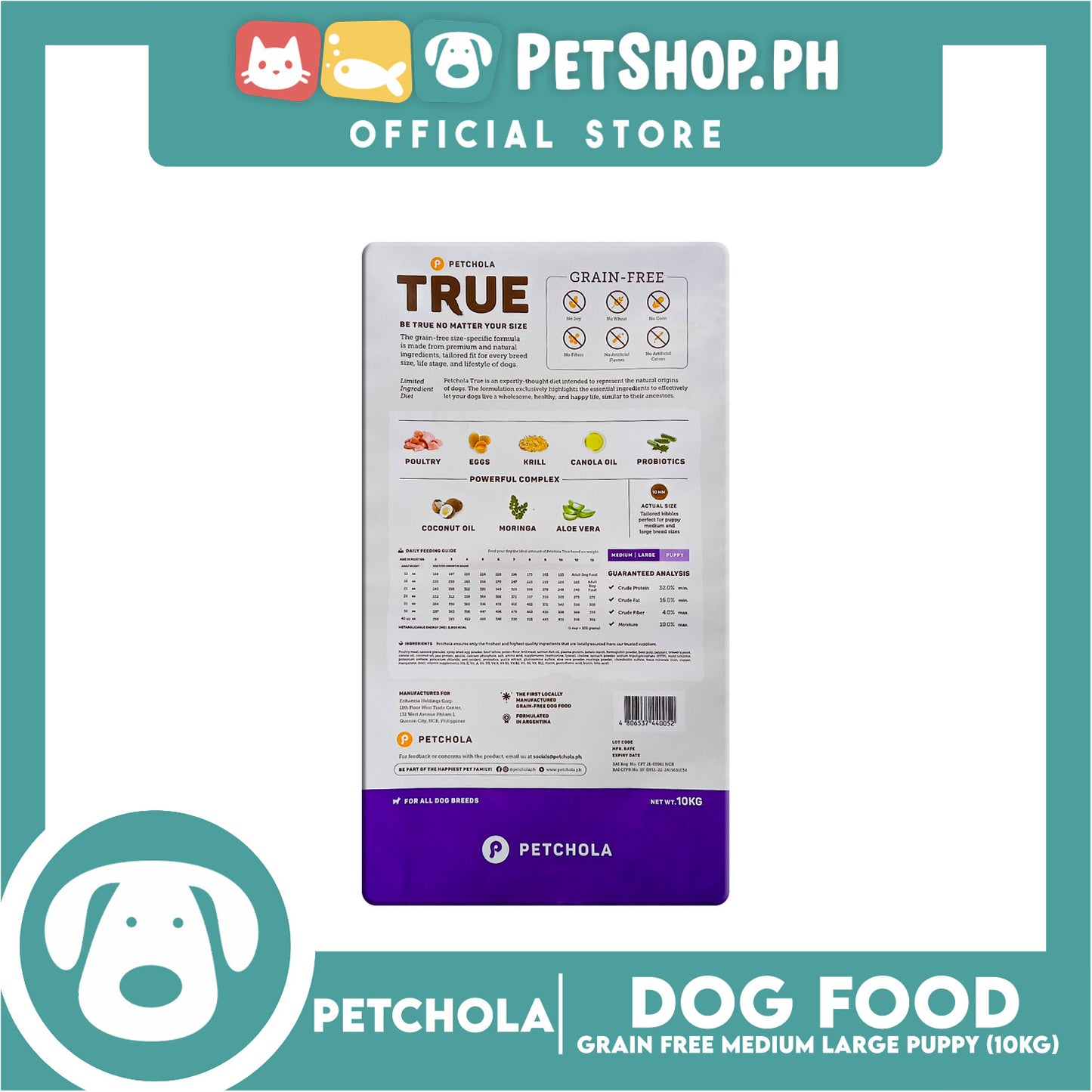 Petchola True Grain Free Medium to Large Breeds (Puppy) Dog Food 10kg