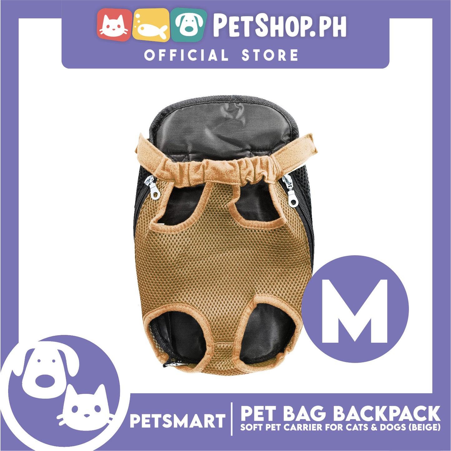 Pet Bag Backpack, Soft Pet Carrier for Cats and Dogs, Beige Color (Medium)