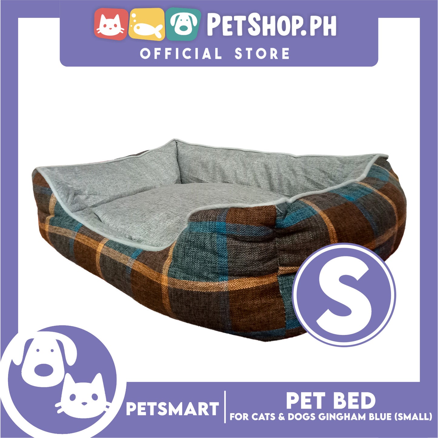 Pet Bed Cat Dog Bed Washable Gingham Black (Small) with removable cushion