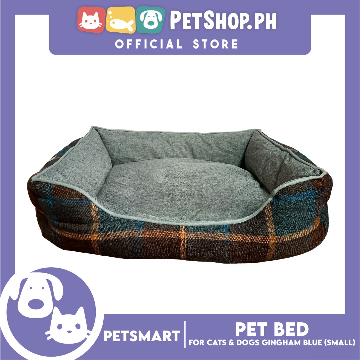 Pet Bed Cat Dog Bed Washable Gingham Black (Small) with removable cushion