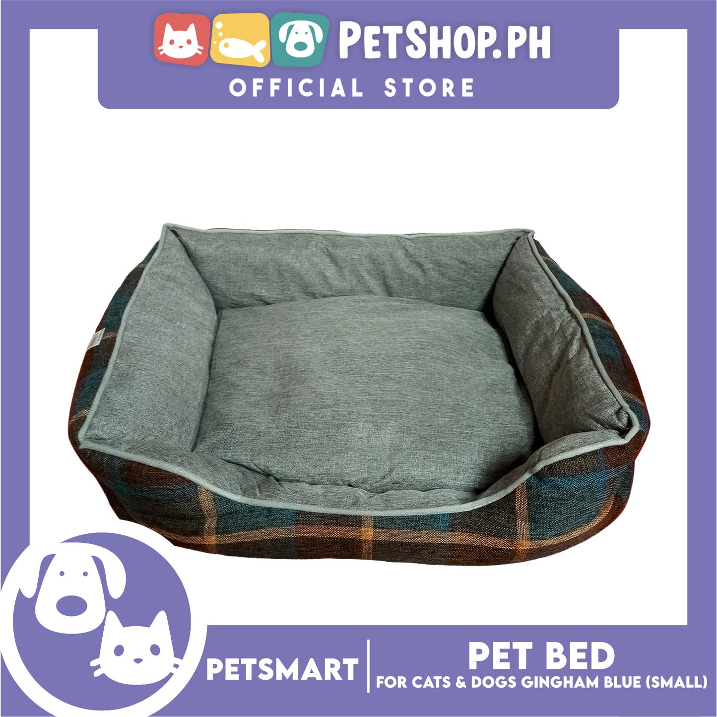 Pet Bed Cat Dog Bed Washable Gingham Black (Small) with removable cushion