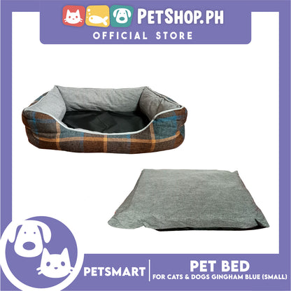 Pet Bed Cat Dog Bed Washable Gingham Black (Small) with removable cushion