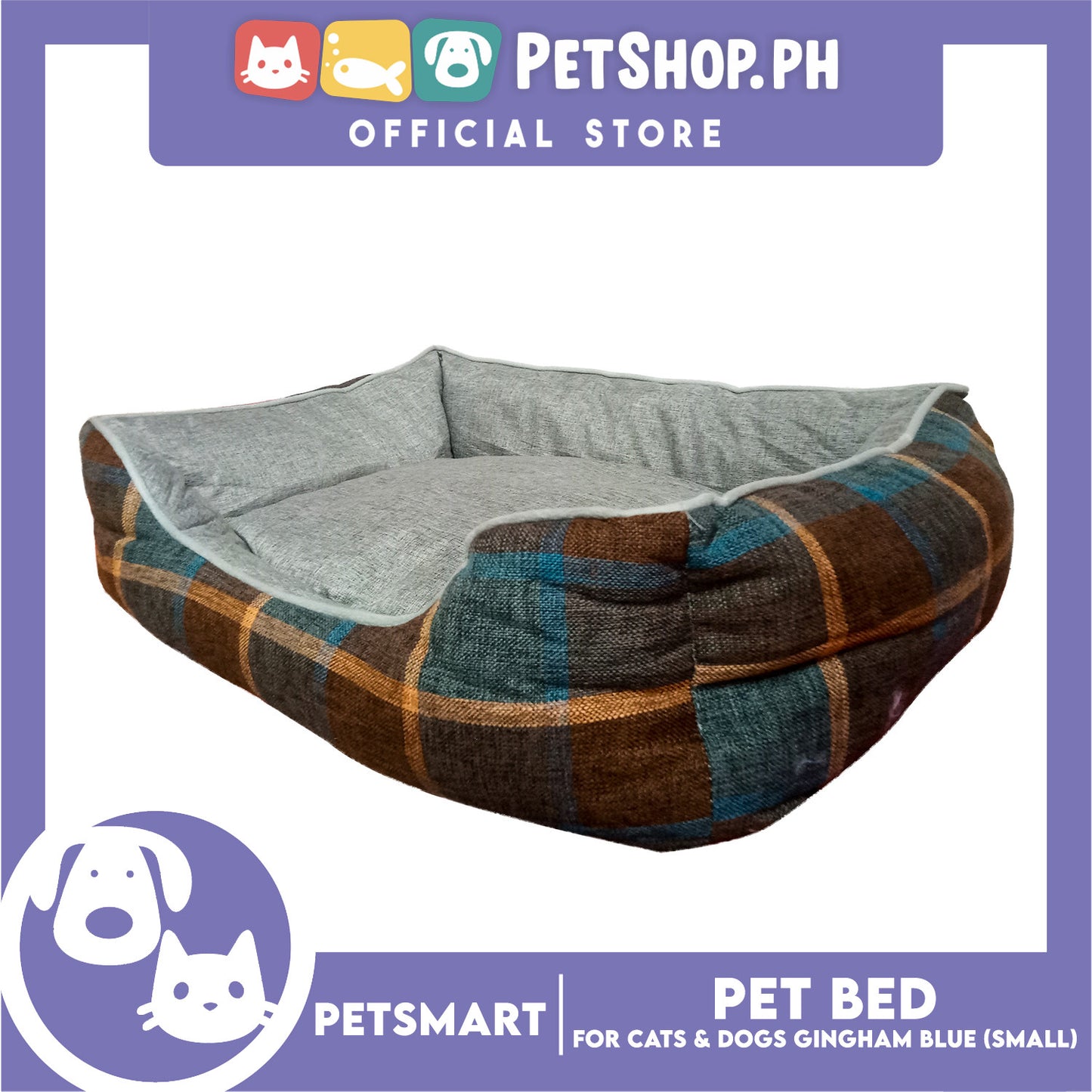 Pet Bed Cat Dog Bed Washable Gingham Black (Small) with removable cushion