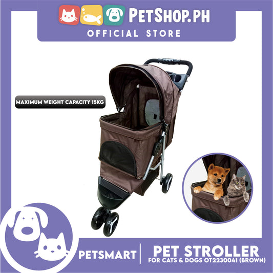 Pet Stroller 3 Wheels for Cats and Dogs, Brown Color (OT2230041) 36cm x 73cm x 105cm