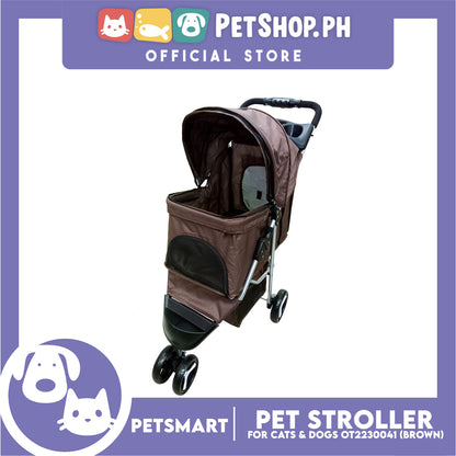 Pet Stroller 3 Wheels for Cats and Dogs, Brown Color (OT2230041) 36cm x 73cm x 105cm