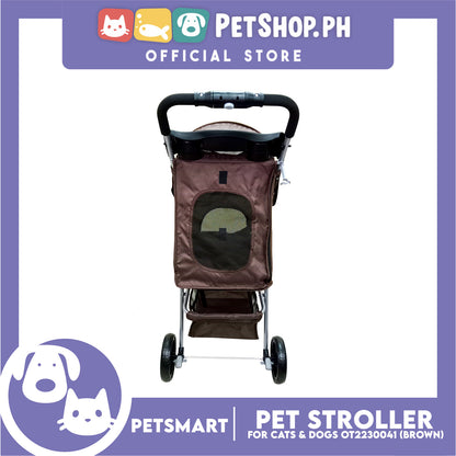Pet Stroller 3 Wheels for Cats and Dogs, Brown Color (OT2230041) 36cm x 73cm x 105cm