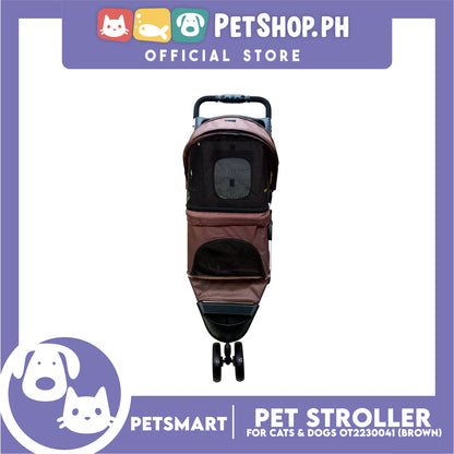 Pet Stroller 3 Wheels for Cats and Dogs, Brown Color (OT2230041) 36cm x 73cm x 105cm