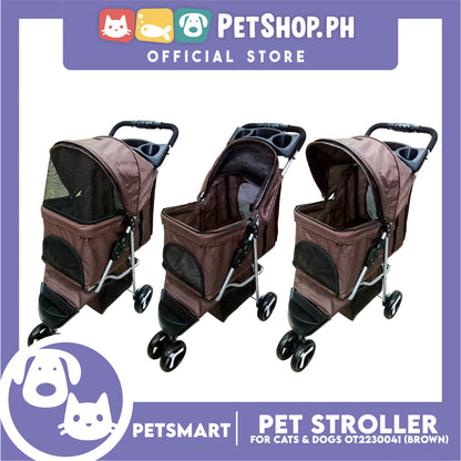 Pet Stroller 3 Wheels for Cats and Dogs, Brown Color (OT2230041) 36cm x 73cm x 105cm