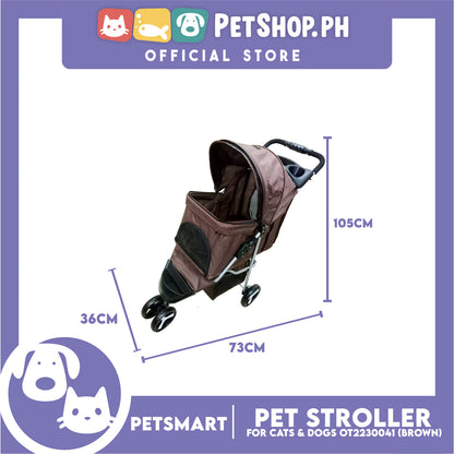 Pet Stroller 3 Wheels for Cats and Dogs, Brown Color (OT2230041) 36cm x 73cm x 105cm